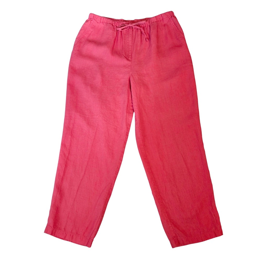 JM Collection Cottagecore Watermelon Pink 100% Linen Drawstring Pants Women's 12